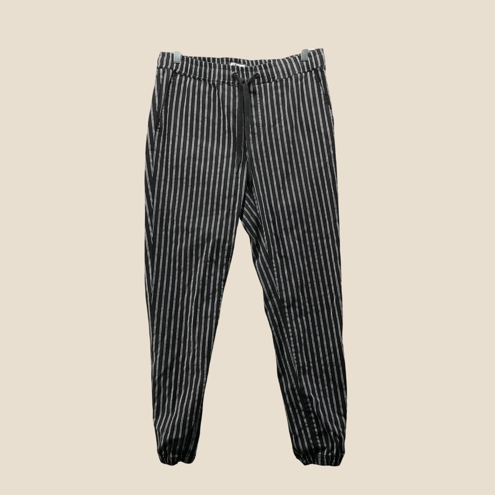 Hot Topic Black White Striped Joggers Mens L Goth Emo Beetlejuice Pants